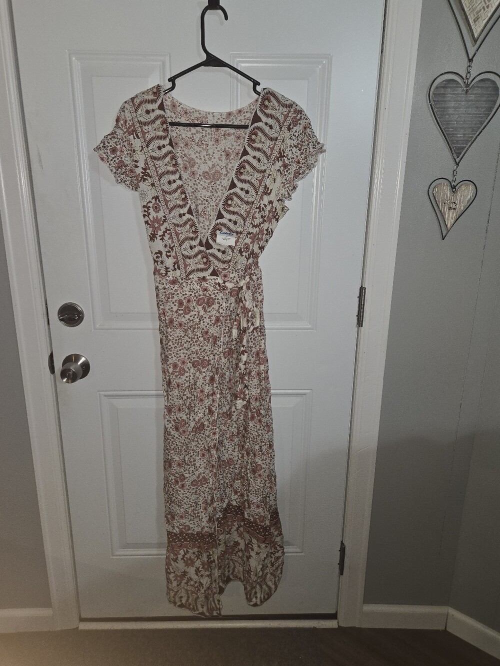 Boho Floral Wrap Maxi Dress in Rust and Cream